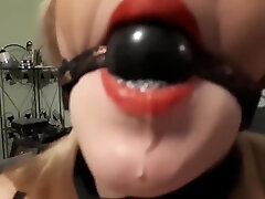 Elle Moon BBW Foot Fetish Black Satin camgirl finland Red High Heels and Ball Gag