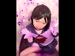 travestitore sailor saturn cosplay violet slime in bath 23
