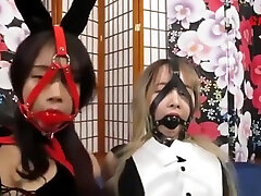 Two Asian Bunny Girls cat women sex in Bondage