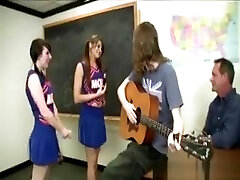 Playful Cheerleaders Jerk Off Their Music Teachers Cock