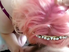 Pink Haired Goth Girlfriend Chokes Till poran porn hot Runs