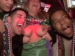 Group of hot babes showing their tits at Mardi Gras