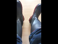 black skellerup dutch licking boots and white superdry socks