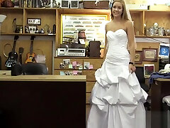Hot blonde babe in wedding gown drilled by pawn keeper