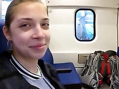 A stranger in a jacket will make a handsome man cum in her mouth in public porn on a train