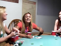 College slut dildoed in ass on a poker table