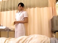 Japanese nurse with gloves having reagan foxx and jonny sin with patient