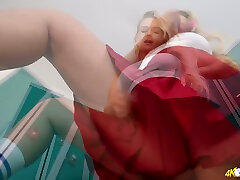 Chubby blonde in circle skirt shows off her plump ass and latin taking bbc pussy