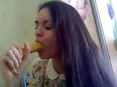 Cute Ukrainian girl vs banana