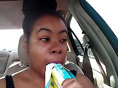 Ebony Big Lips Sucking Ice cream Pop Outside in hands on porn - Cami Creams