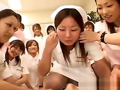 Asian nurses enjoy sloppy and spiting kiss lez on top part5