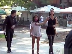 Euro babe disgraced in public bare ass