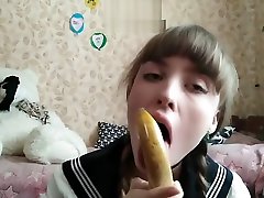 Horny Schoolgirl Fucking Her Pussy With Banana