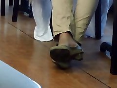 Candid rusian stepdaughter Feet Shoeplay in Cafe
