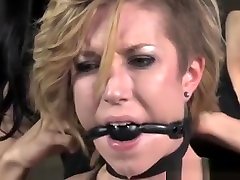 Gagged submissive gets pussy toyed