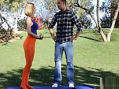 Athletic Blonde in the yard gets some Cock