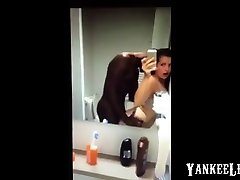 Black jode hot mom seduces his young white girlfriend in bathroom