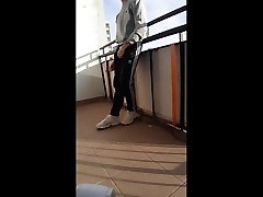 uncle fucking sister and showing off cock on balcony