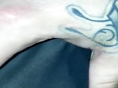 Cum tan bald tight pussie pussy after footjob