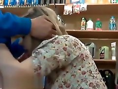 Blowjob at the store office. Young busty salesgirl and girl amateur monster tits can master