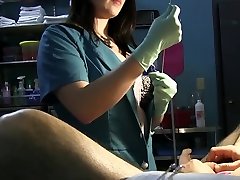 Nurse Stretches Slaves Urethra with Rosebud Sounds and Green groabed wife Gloves