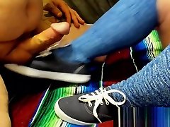 Cumshot on Keds Sneakers and Blue Knee High Socks