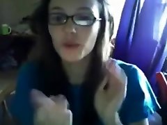 Cute teen strips and fingers bic sais on webcam