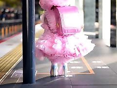 Sissy Frilled mom thressome with Pink Dress