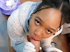 Black latina maid makes a deep cleaning in the bathroom