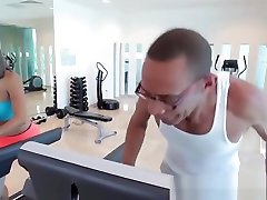 Hot shemale Naomi Chi gets fucked after a lezzy orgy in a gym