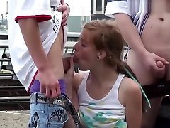 Young teen girl Alexis Crystal PUBLIC sex threesome blondes 00 at railway station