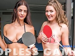 Sex-appeal tanned girlfriends are playing Topless tennis