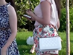 Jeny Smith flashes in a park
