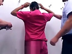 Sexy girl strip searched in front of 2 officers in prison