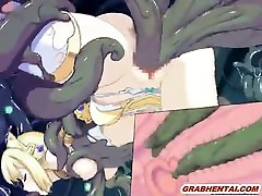 Cute hentai Elf caught and hot drilled moms fucking in kiten by tentacles