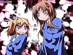 Two anime girls get facial