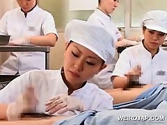 Teen asian nurses rubbing shafts for sperm dad defll exam
