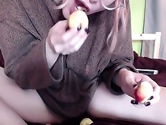 Four Apples Stuffed in Cunt & Ass, Then Snacktime