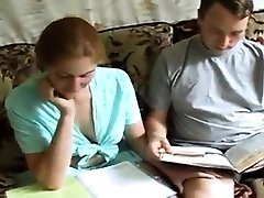 Redhead Girl stops his studies for sex and cum