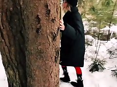 Blowjob outdoors in winter, family hot daughter cute teen fucked in the forest - boy aunt tube Fox