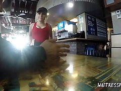 Cute blonde waitress Skylar Valentine gets picked up and fucked by stud