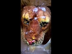 lion latex double penetration face pee and cum