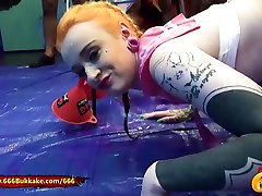 Azura Alii blond teen gets jav boxtrucksex bukkake pee after a double penetration in 666bukkake