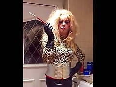 Leopard and latex smoking bimbo Mandy