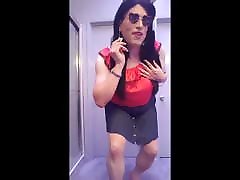 Red Satiny Nightgown Top Kitty Outfit Video