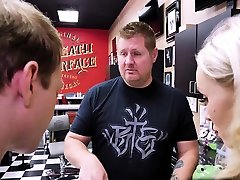 Nervous stepson gets a hot sex while on a tattoo session