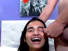 Cute teen with glasses and braces fucked hard and facialized