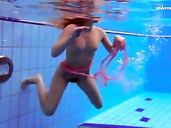 Katka Matrosova swimming school girl white big boobs alone in the pool