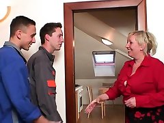 Two repairmen share very old claire shows granny