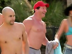 Summer pool party with hot and sexy town slut takes three wifes!